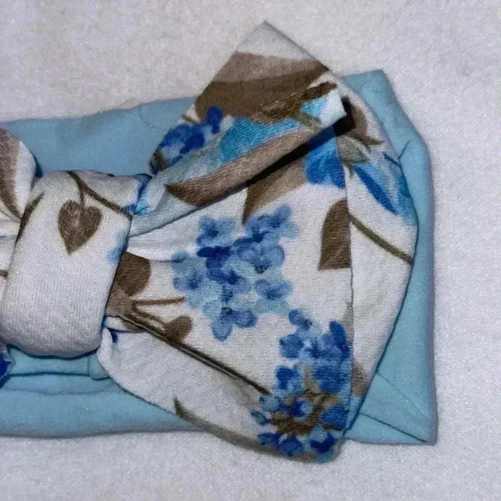 Blue Floral Bohemian Bow Headband